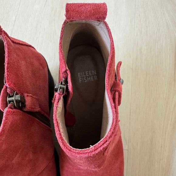 Eileen Fisher‎ Tinker Suede Wedge Booties Red Platform Ankle Boots 6 Classic - Picture 6 of 10